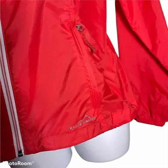 Eddie Bauer red orange windbreaker coat jacket small hood hooded front zip EUC - Picture 10 of 16